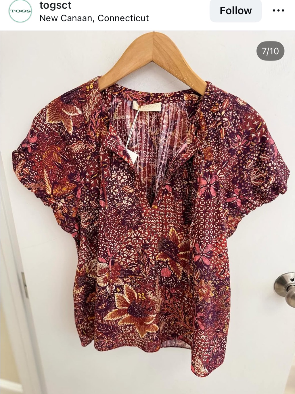 Ulla Johnson Burgundy Floral Split-Neck Blouse